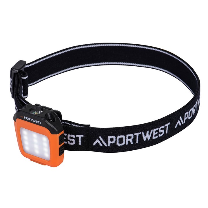 Laterna de cabeça Portwest PA74 | LED recarregável USB (Ref. KXPW00PA74) - Equipamento de Proteção Individual JCR