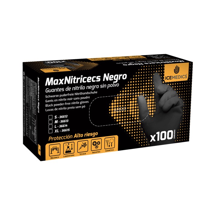 Luvas descartável nitrilo Maxnitricecs preto (Ref. LIMDMXNTPR) - Equipamento de Proteção Individual JCR