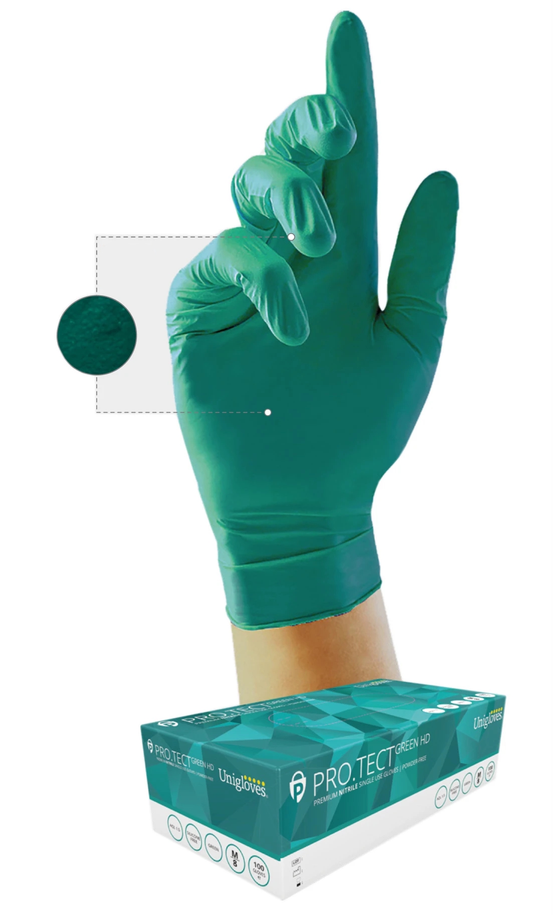 Luvas descartável nitrilo Protec Green HD (Ref. LNID0GA008) - Vista 3 Equipamento JCR