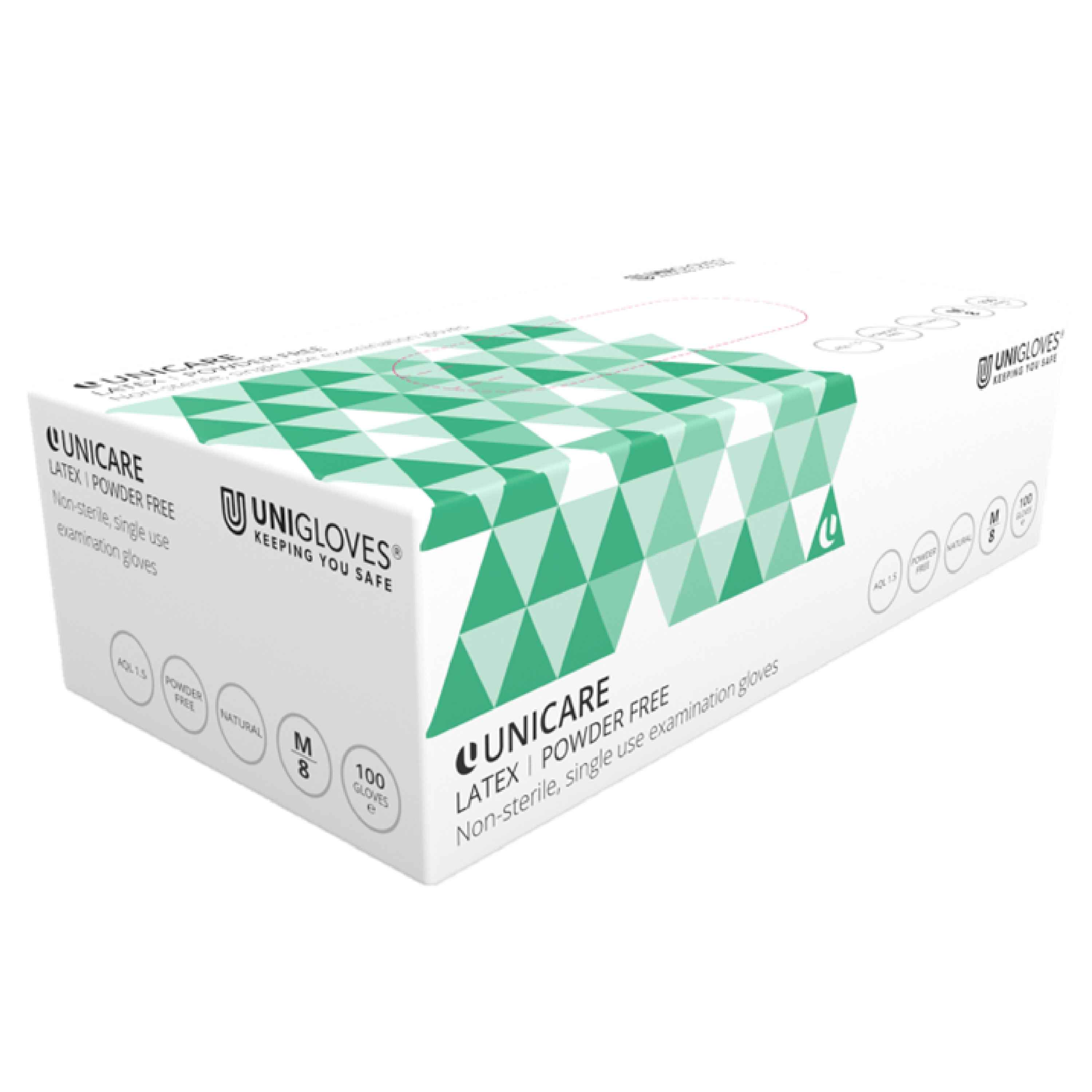 Luvas descartáveis latéx sem pó Unicare (Ref. LNID0GS001) - Equipamento de Proteção Individual JCR