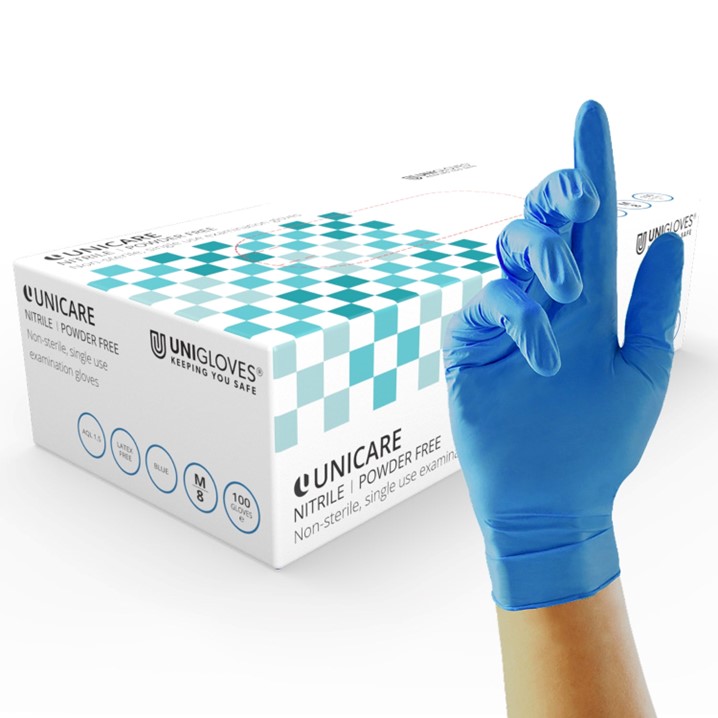 Luvas descartável nitrilo Unicare blue (Ref. LNID0GS003) - Equipamento de Proteção Individual JCR