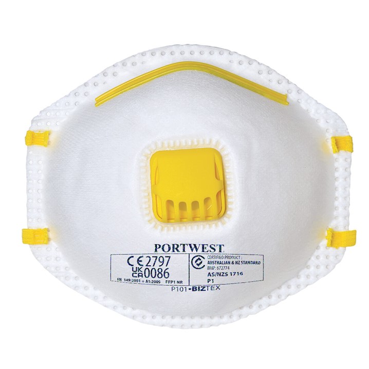 Máscara descartável Portwest c/ válvula P101 | FFP1 (Ref. MPW000P101) - Equipamento de Proteção Individual JCR