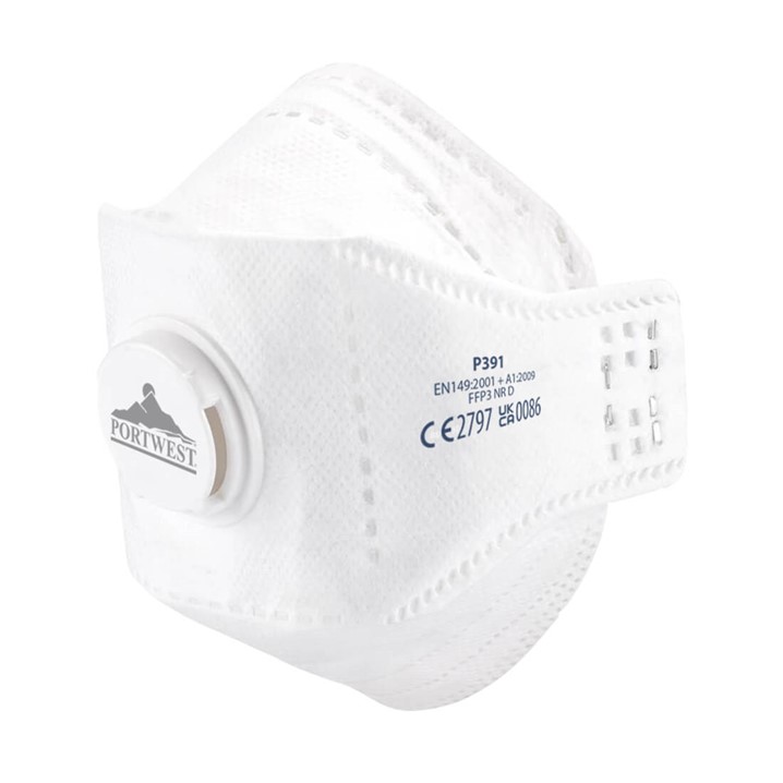 Máscara descartável Portwest c/ válvula dolomita P391 | FFP3 (Ref. MPW000P391) - Equipamento de Proteção Individual JCR
