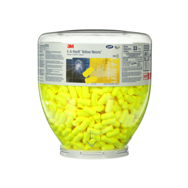 Tampão Auricular Ear Soft yellow neon garrafa dispensador (Ref. PEAYENE03) - Equipamento de Proteção Individual JCR