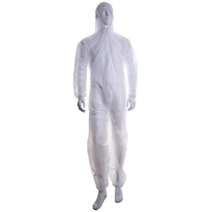 Fato descartável branco em PP (35g) c/capuz (Ref. VFLU001030) - Equipamento de Proteção Individual JCR